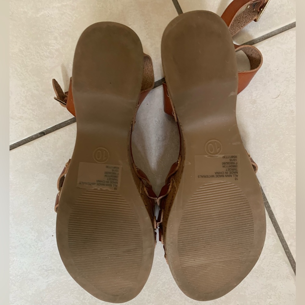 Mossimo Cognac Erie Cork Style Wedge Strappy Sandals SIZE 10 - Picture 14 of 14